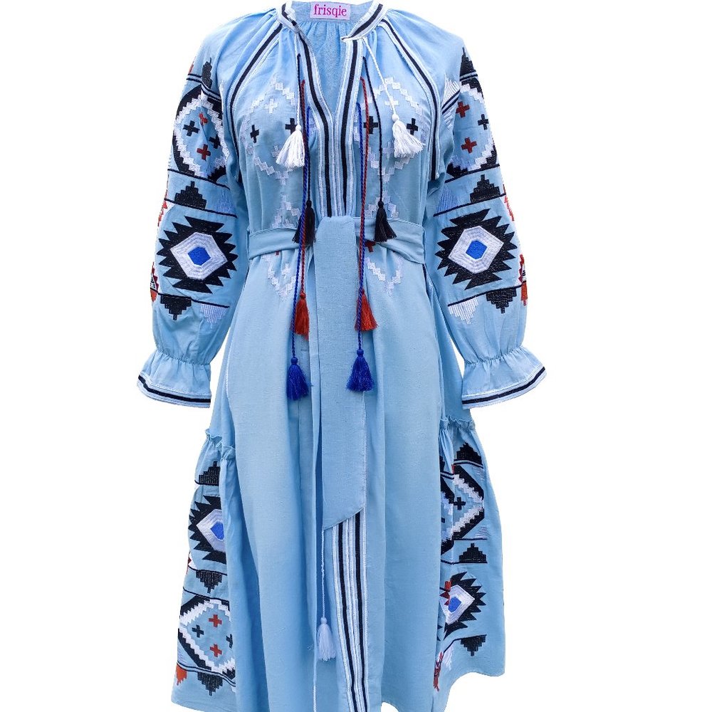 Vita kin-Inspired "Mexico Dress" Linen Embroidered